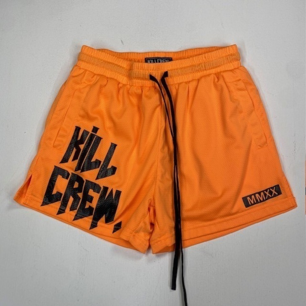 Kill Crew Mens Mesh Athletic Shorts Neon Orange Graphic MMXX Size M